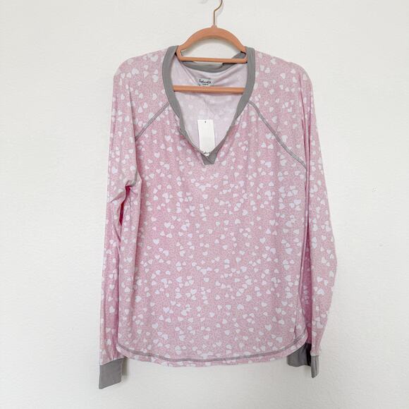 Splendid Womens Pajama Set Size XL Pink Heart Print Top Pants Lounge Softcore - Picture 2 of 8